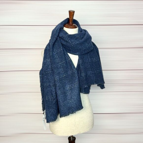 NWT Talbots Blue Wrap Scarf Metallic Windowpane Large Chunky New - Picture 4 of 10